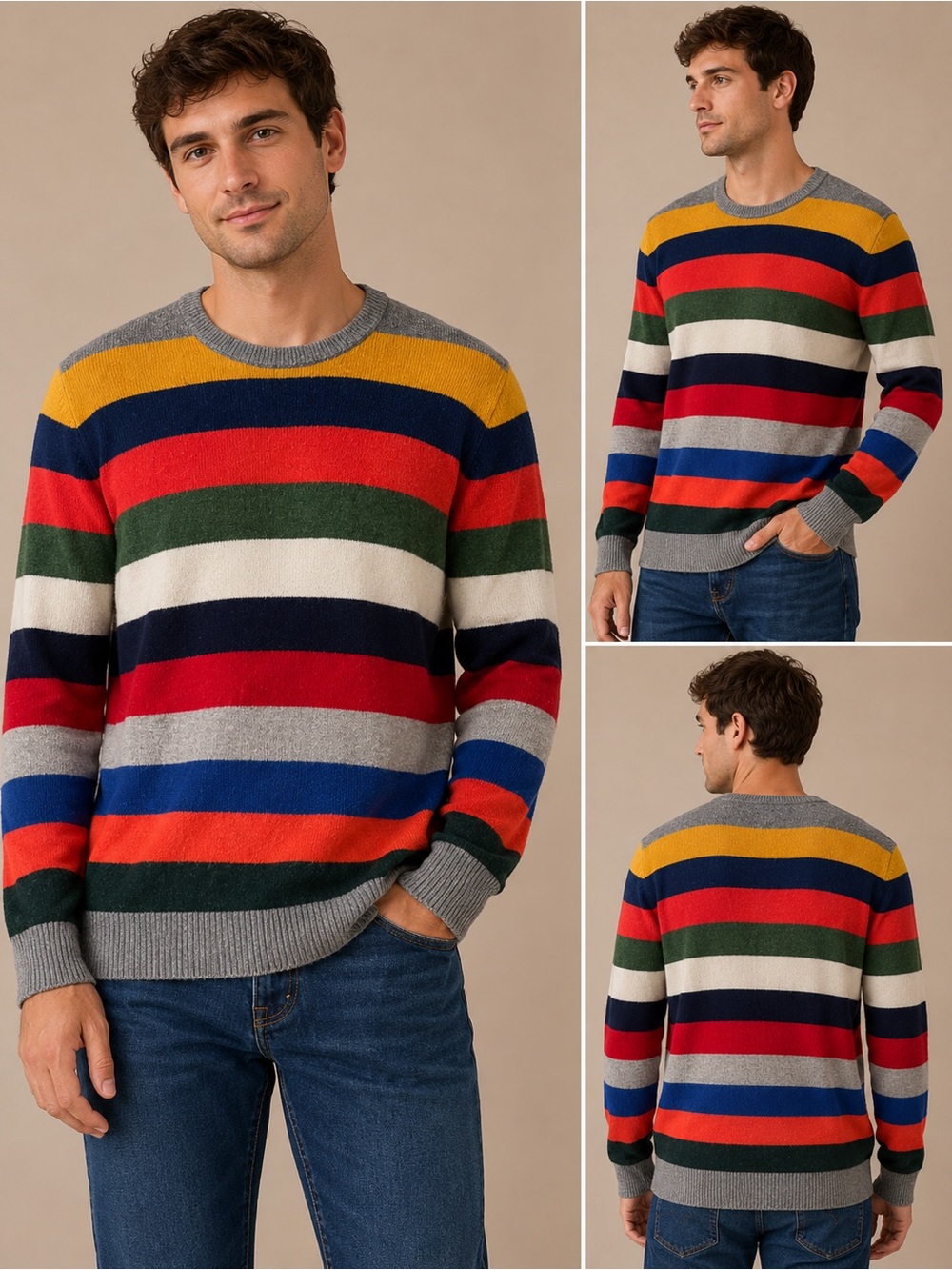 GAP Men's Striped Crewneck Sweater Medium Colorblock Knit